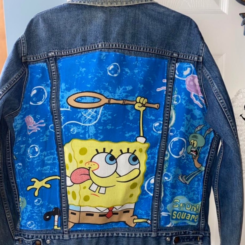 Repurposed vintage GWG jean jacket “Sponge-bob”